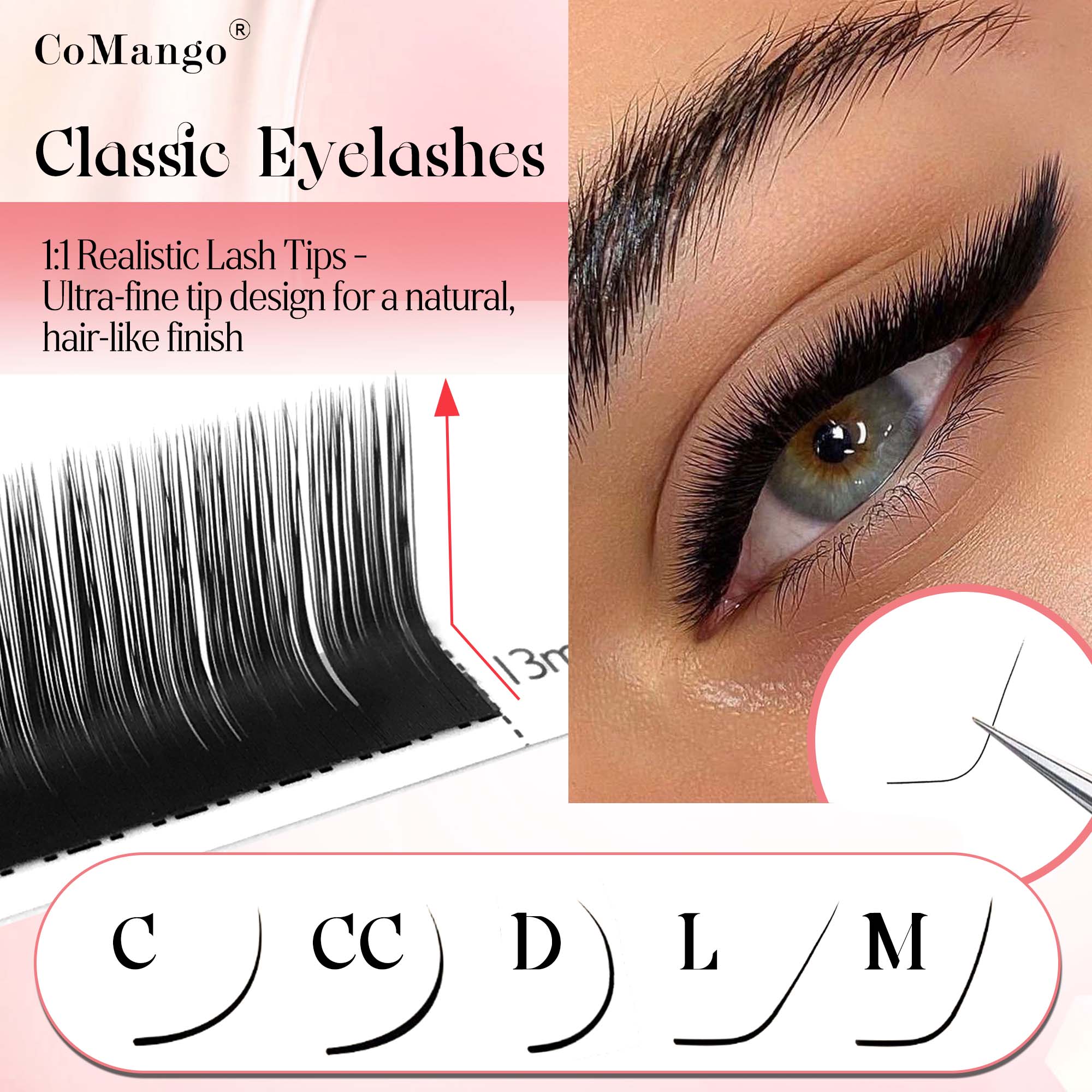 Eyelash Extension Natural Classic - CoMango estensione ciglia classica 0,03/0,05/0,07/0,1/0,15 mm